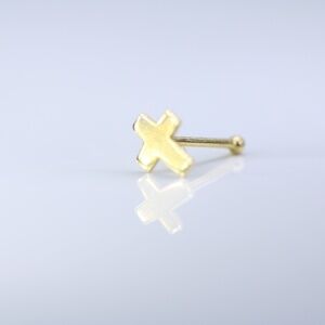 9kt Gold Nose piercing With a Solid gold mini cross tiny 9k mark New